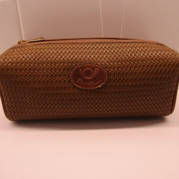 FLAVI VISMANO Italy Italian Zippered Brown Woven Leather Makeup Case Bag--New! - Picture 1 of 5